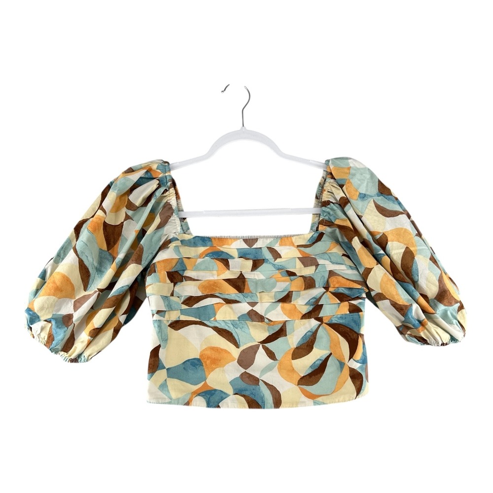 Abercrombie Fitch Smocked Square Neck Puff Sleeve Cropped Top Womens Size Medium